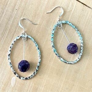 2/$29 Handmade Purple Amethyst Textured Oval Hoop Earrings Gemstone